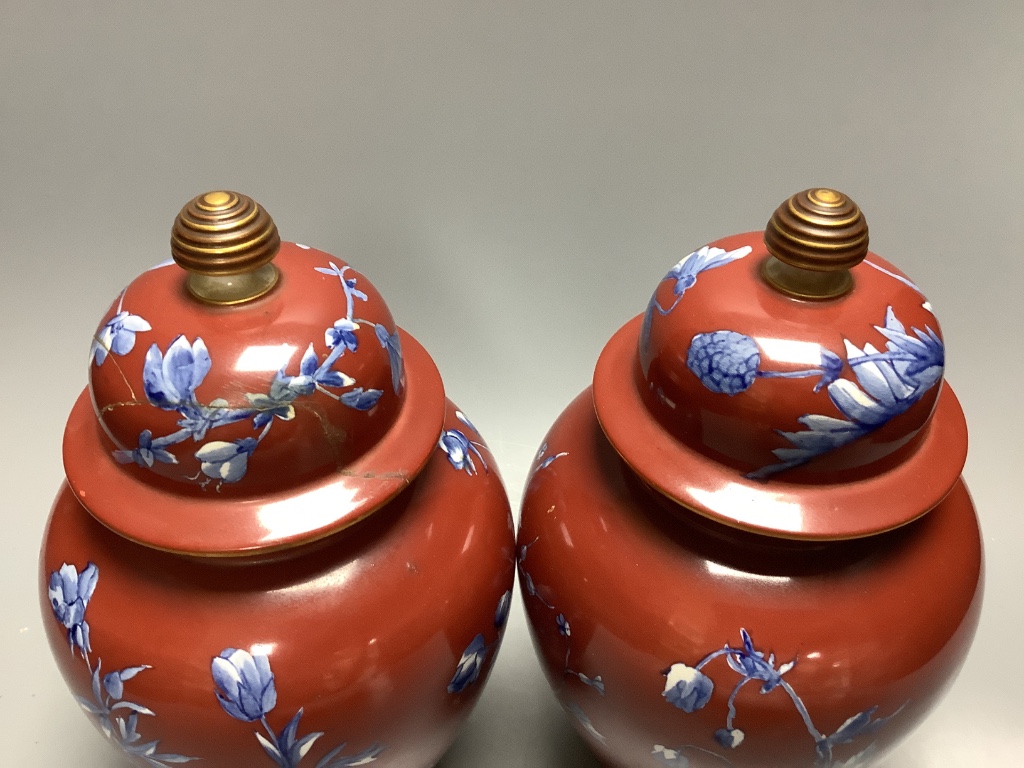 A pair of Victorian Wedgwood vases and covers 25cm